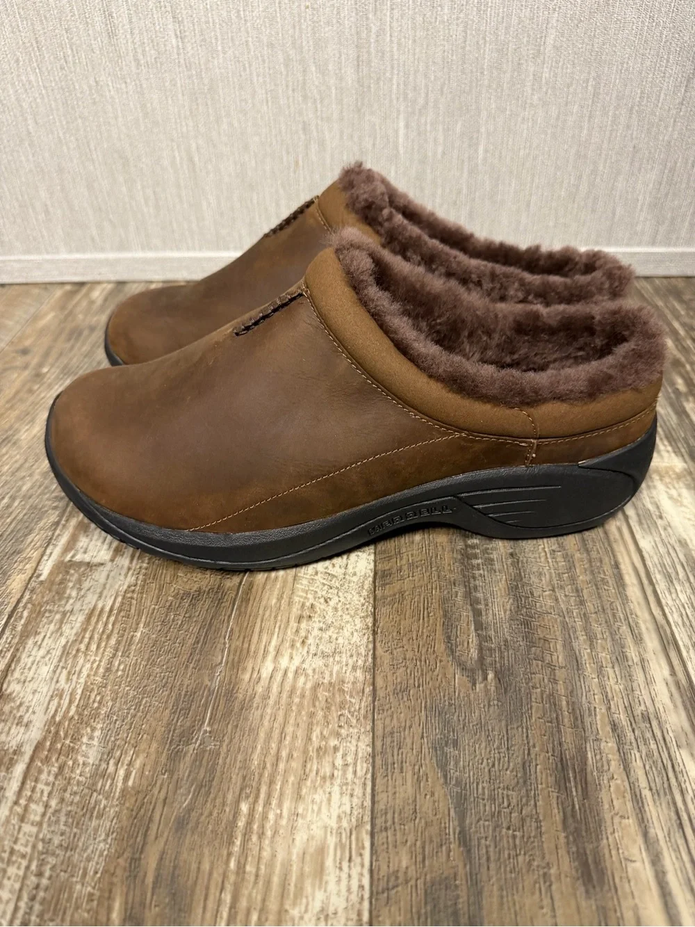 Merrell Brown Shearling-Lined Slip-On Mule Size 10